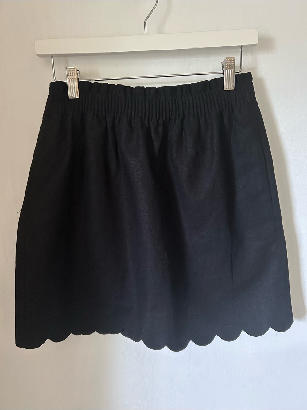 J. Crew Linen Cotton Black Scalloped Edge Skirt Size 2